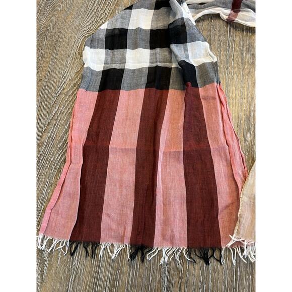 Authentic BURBERRY UNI Kids Beige / Stone Gauze Wool Silk Check Scarf EUC - Picture 3 of 9